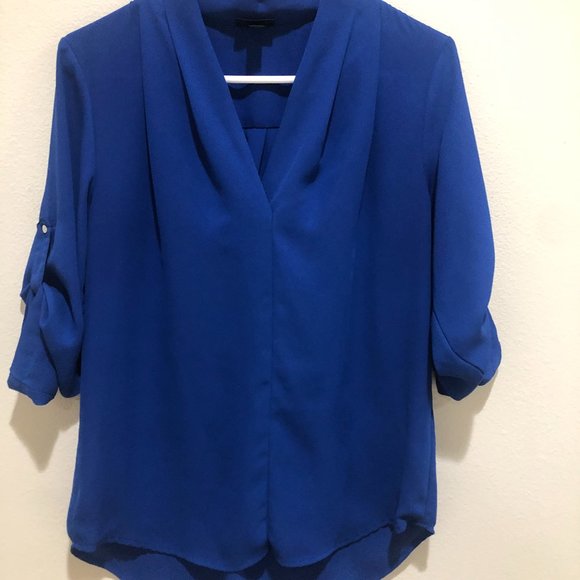 Mossimo Royal Blue High/Low Flowy Top w/Detailing - Picture 1 of 9